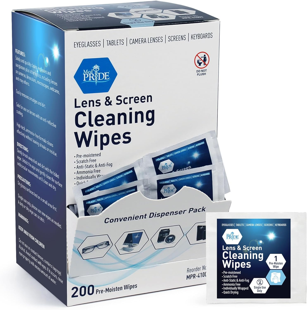 Premoistened Lens Wipes| Anti-Static, Anti-Fog, Quick-Dry & Scratch-Free| Cleani