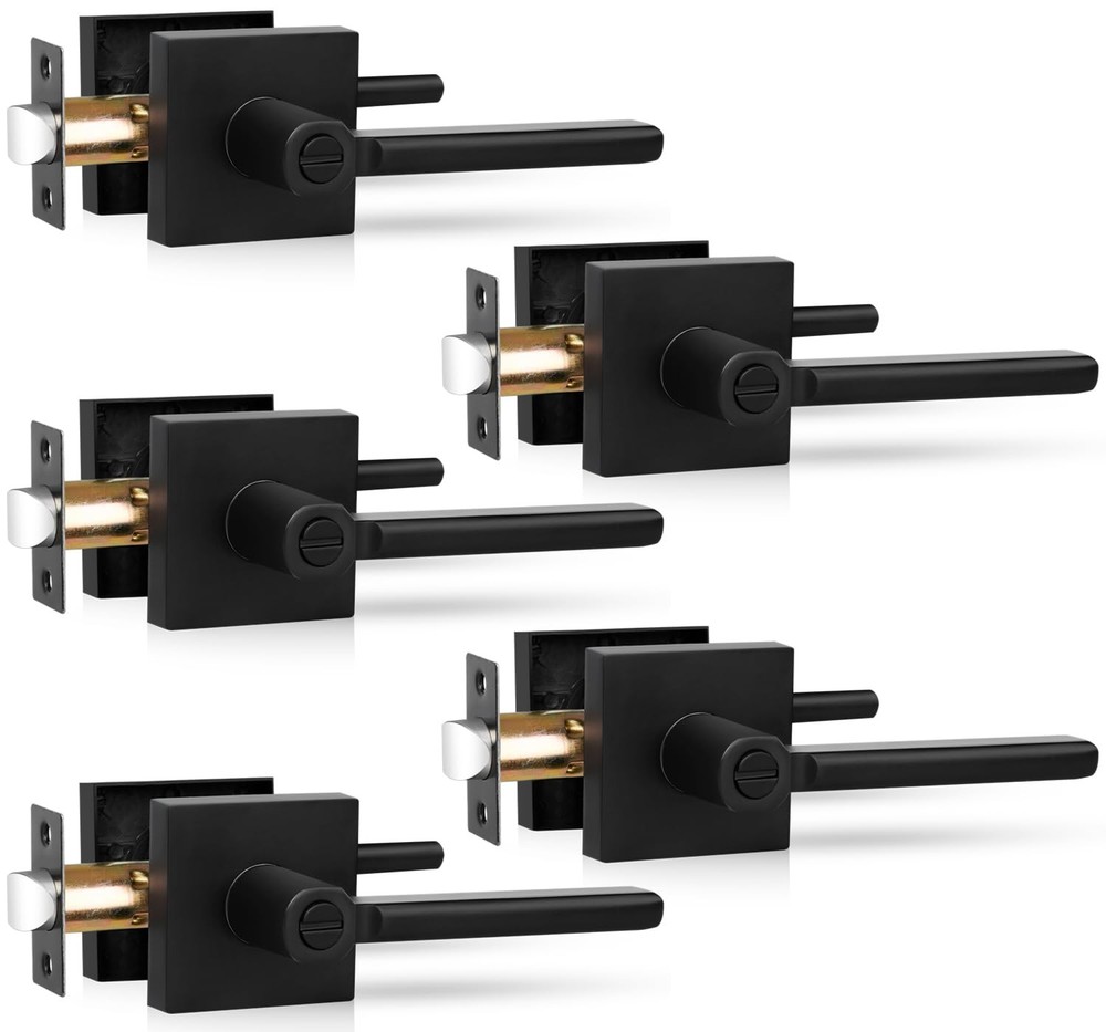 Privacy Door Levers, 5 Pack Black Door Handles Heavy Duty Bed and Bath Door K...