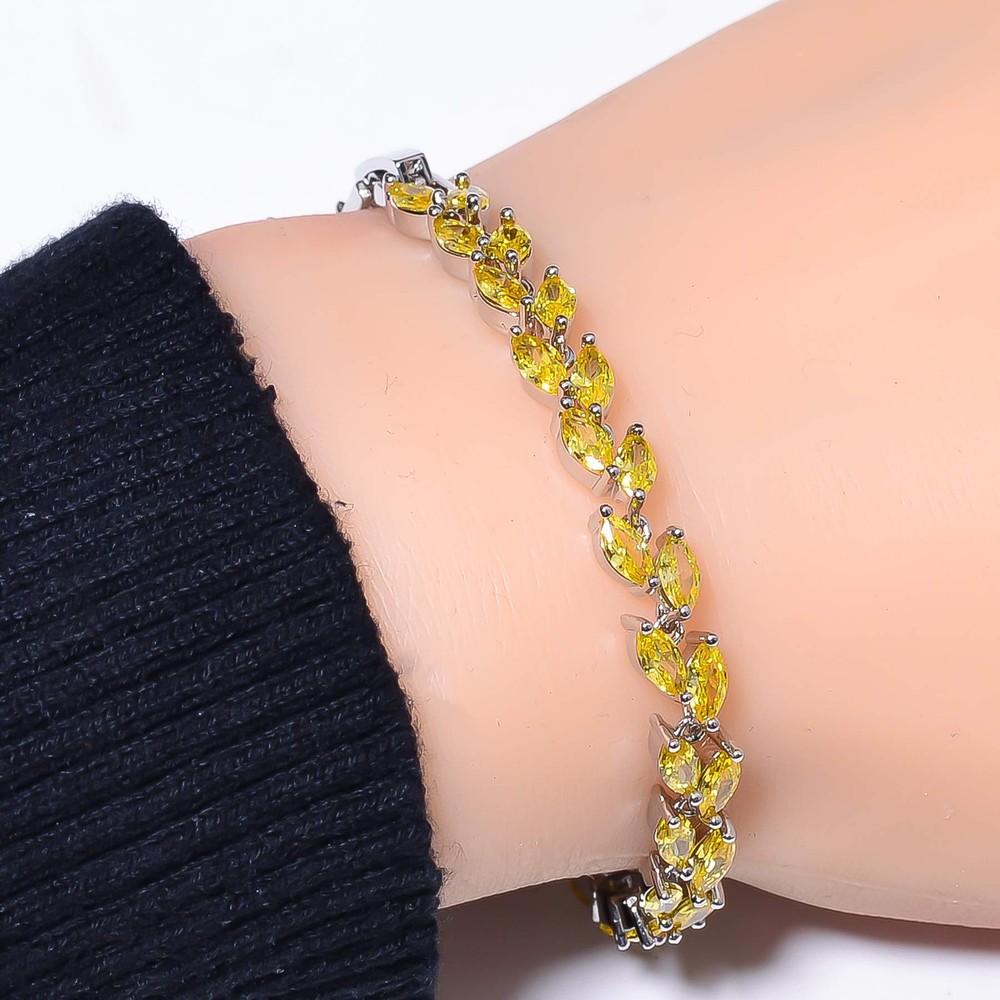 Yellow Sapphire Simulated 925 Sterling Silver Tennis Bracelet 7.99