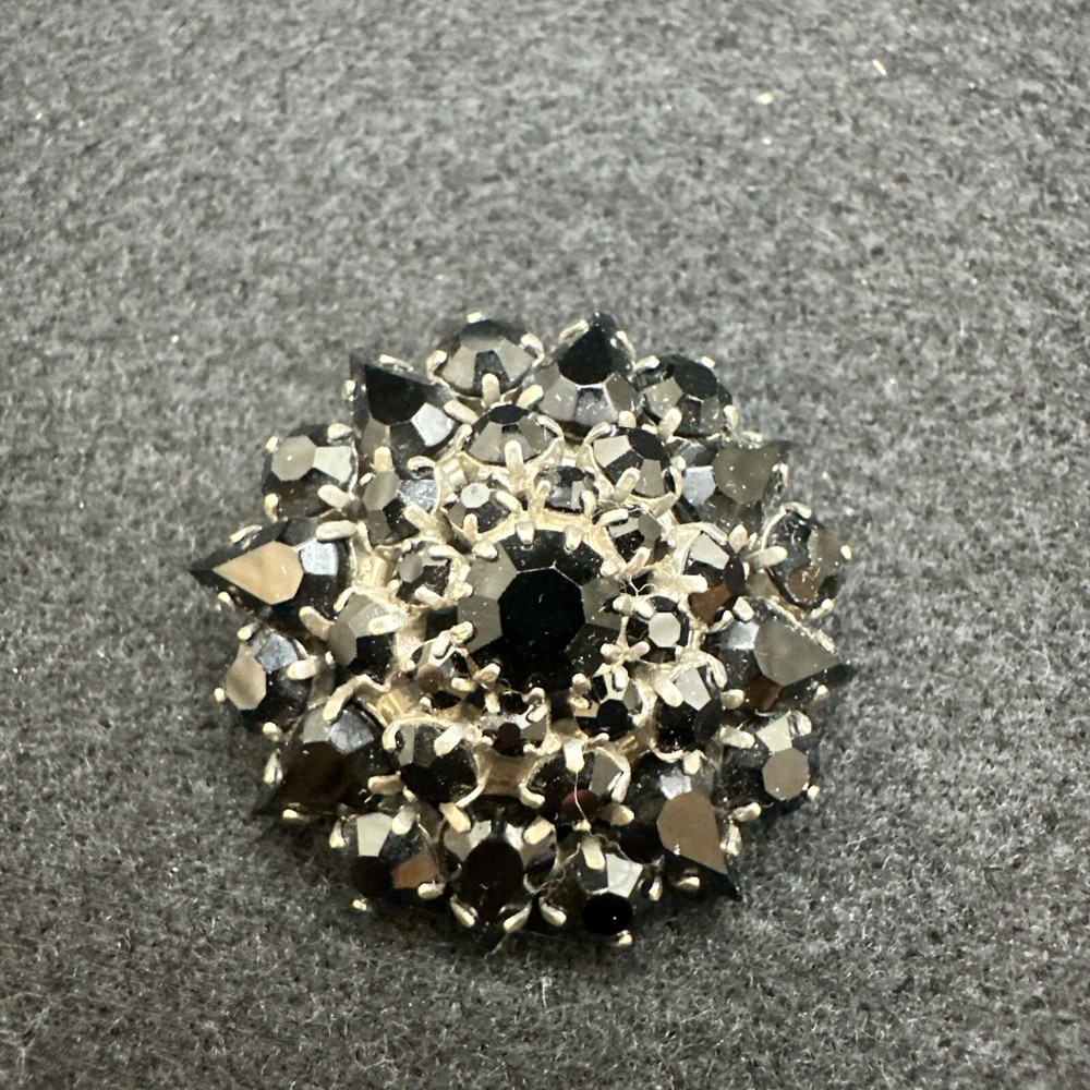 Vintage West Germany Silver Tone Black Onyx Gemstone Mourning Brooch