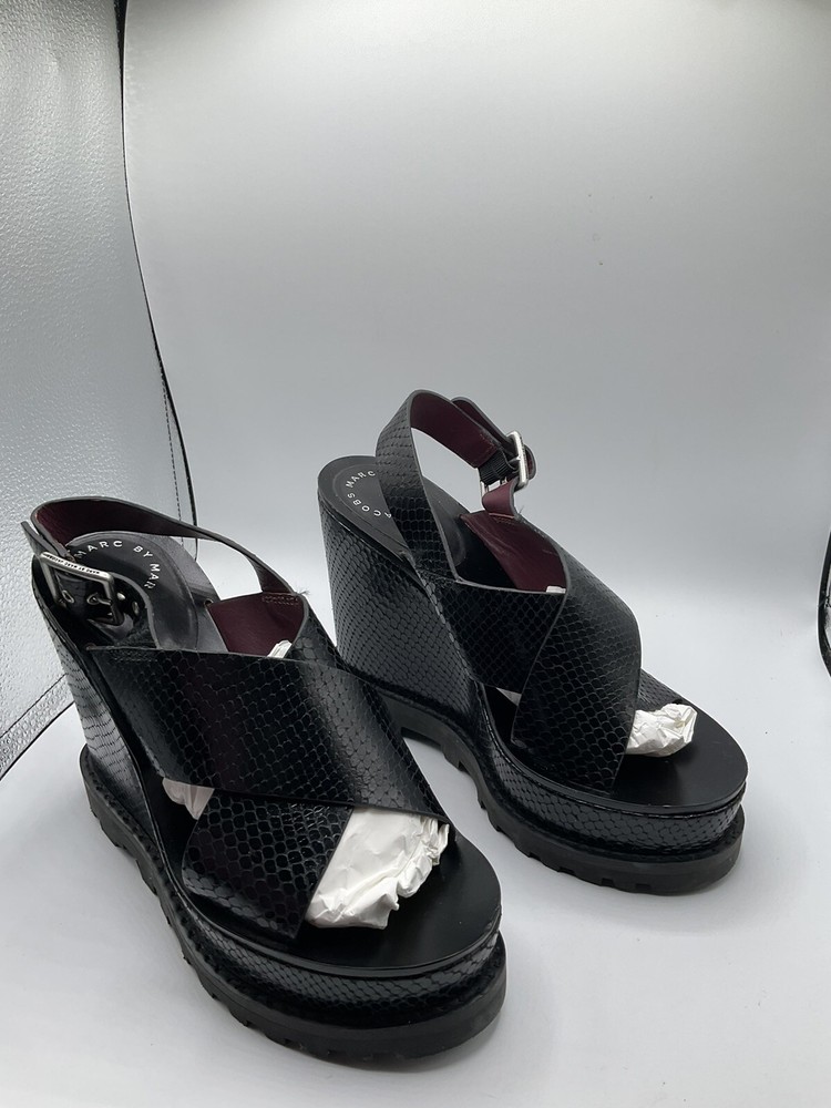 Marc By Marc Jacobs NY  NEW WOMENS BLACK  Platform Wedges Sz 8 CUTE Leather