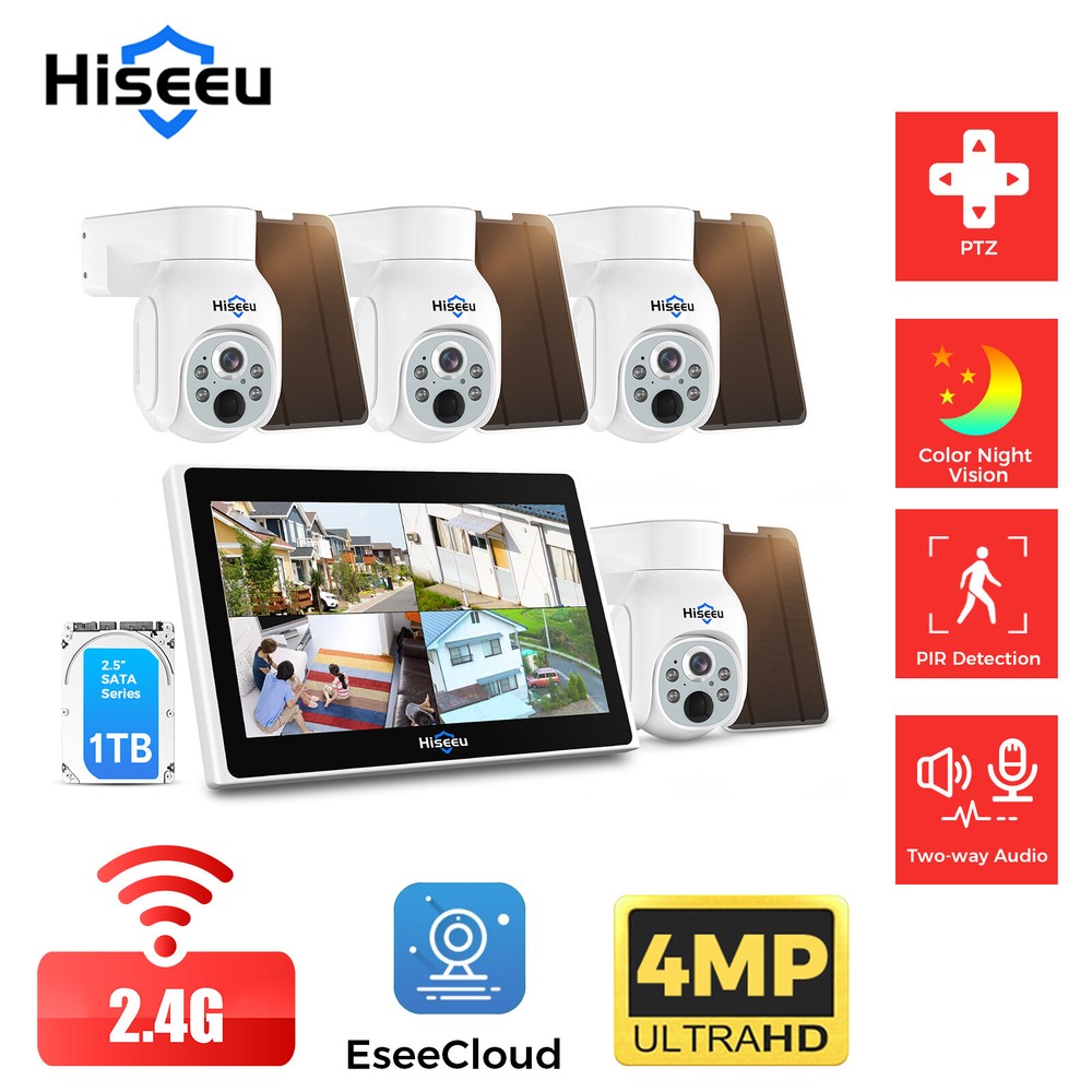 Hiseeu Solar Security Camera 10CH NVR WIFI PTZ Wireless CCTV System APP Remote