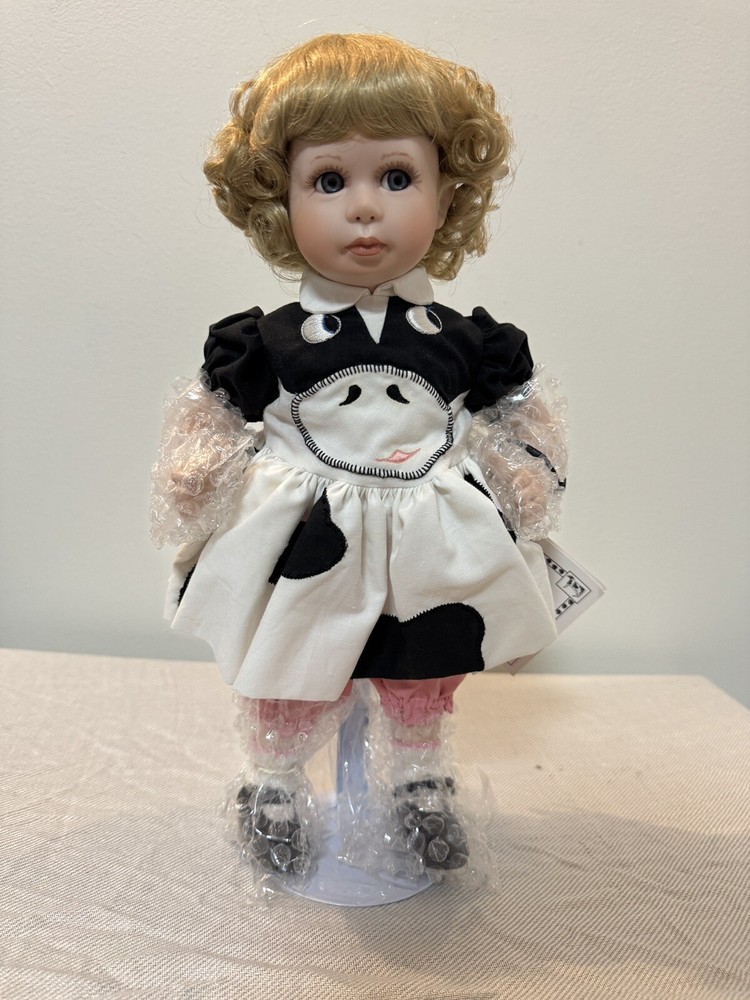 The Hamilton Collection Becky 14” Udderly Delightful Doll Porcelain Cow Theme