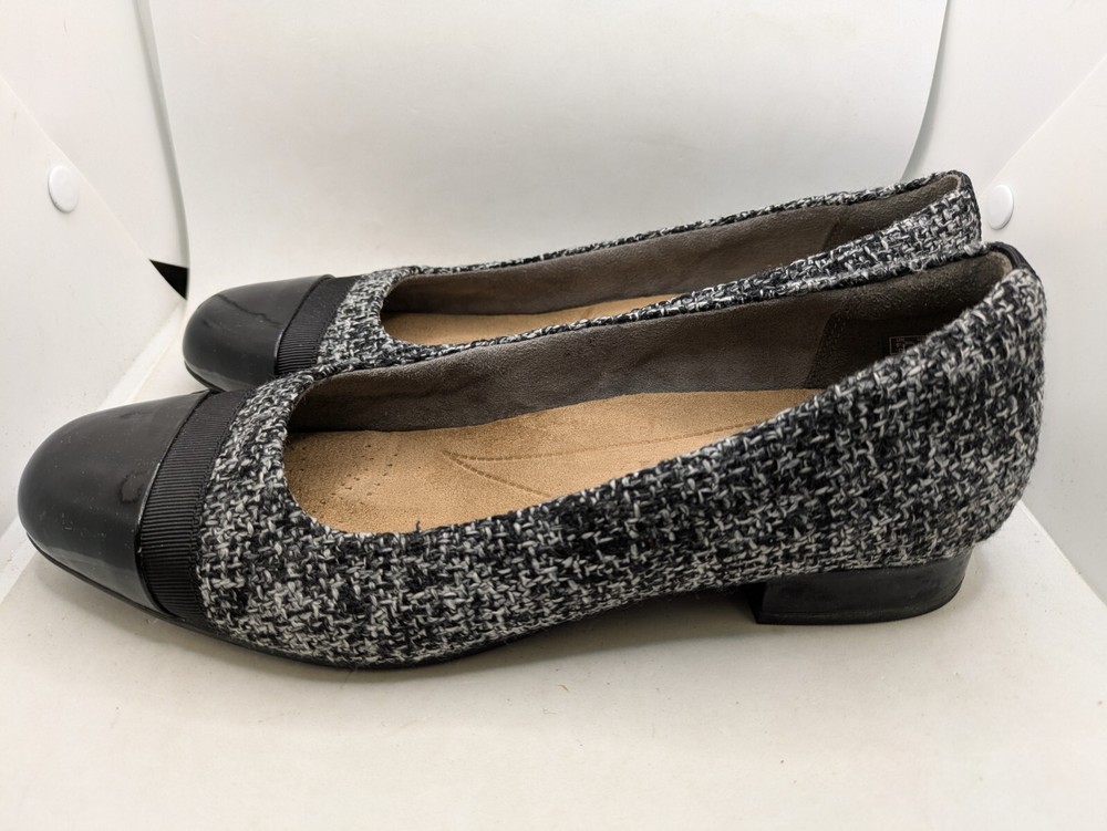 Clarks Womens Juliet Monte Loafer In Black Gray Tweed 8.5 Wide (D width)