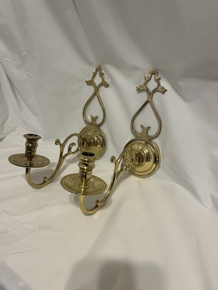 Pair of Colonial Williamsburg Virginia Metal Crafters Brass Wall Sconces