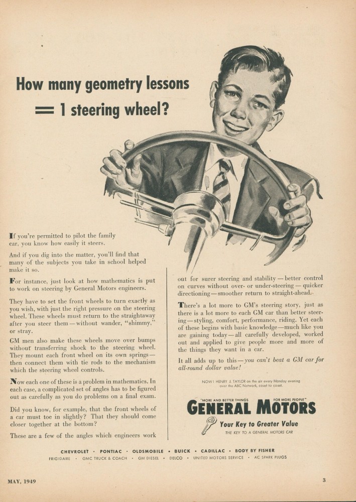 1949 General Motors Geometry Lessons Steering Wheel Engineers Vtg Print Ad OR2