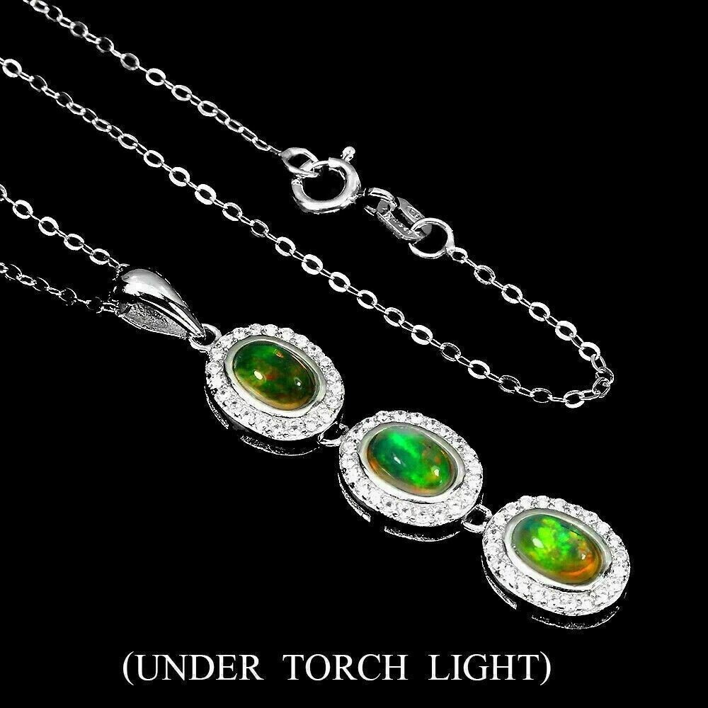 Silver Pendant White Opal Genuine Mined Gems Solid Sterling 45.7cm 18 Inch Chain