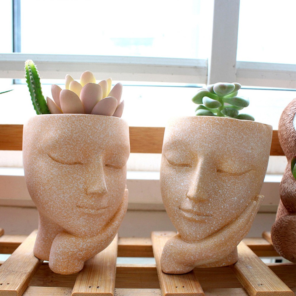Face Flower Pot Ornament Innovative Resin Succulent Potted Desktop Plants