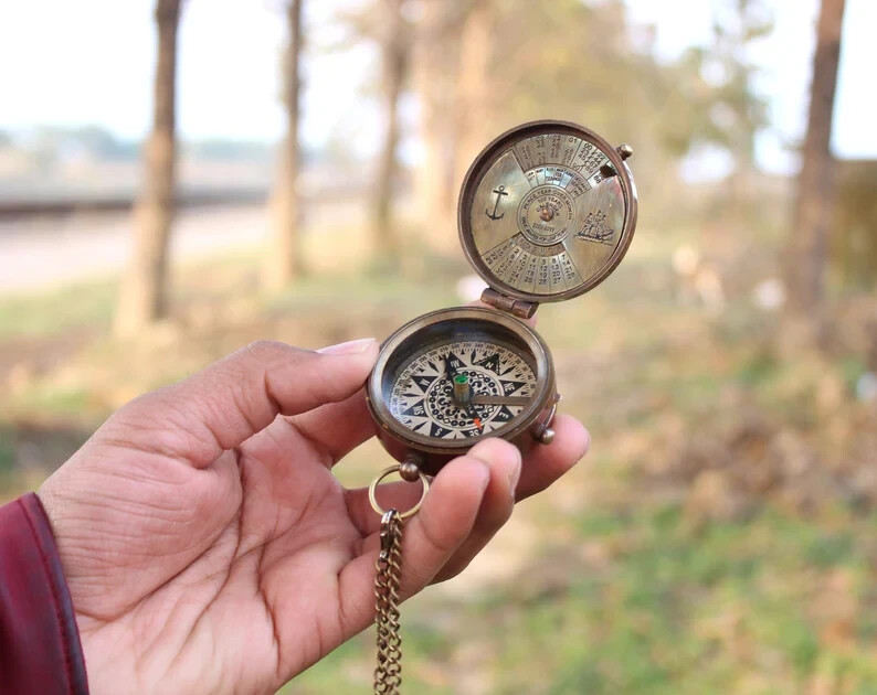 Personalized Antique Compass, 100 Year Calendar, Engraved Working Compass,