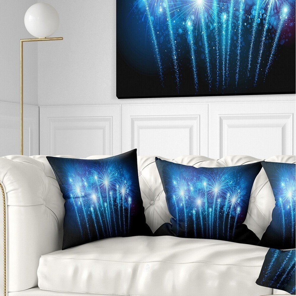 Designart 'Blue Fireworks at Night Sky' Skyline Photography