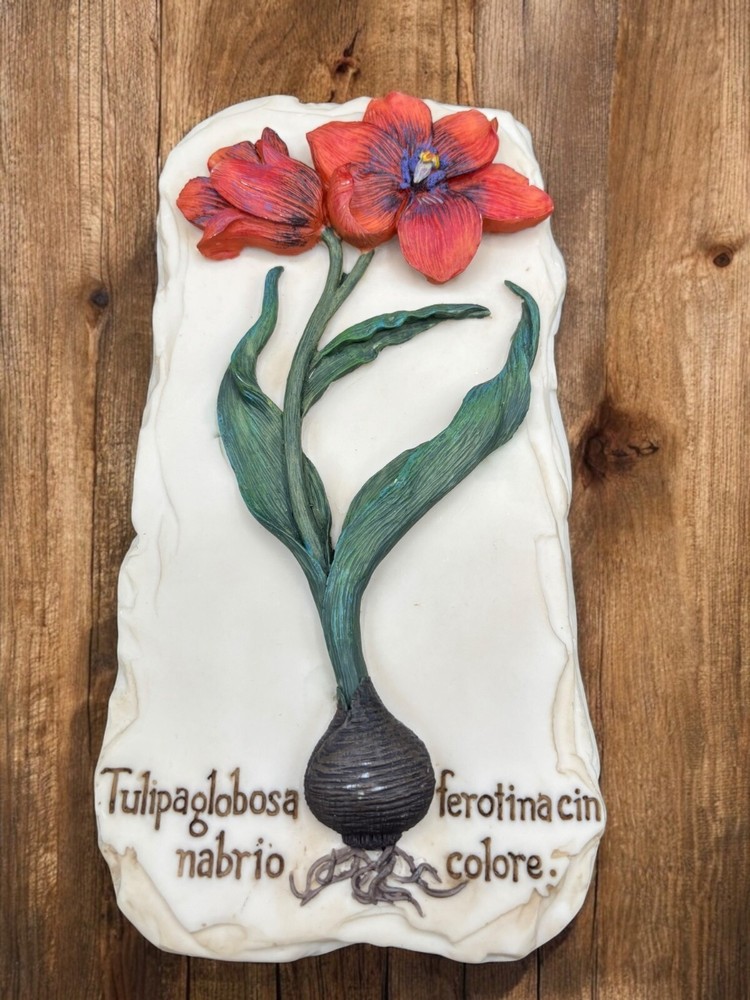 Vintage Decoline NY 3D Floral Wall Plaque Red Tulip Resin Sculpture