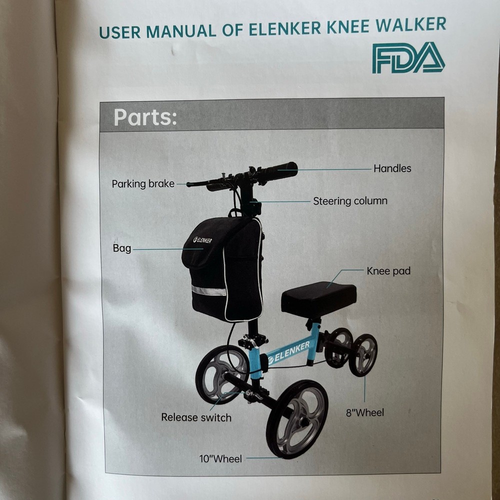 Elenker Knee Walker YF-9003EK Steerable Scooter Mobility Black