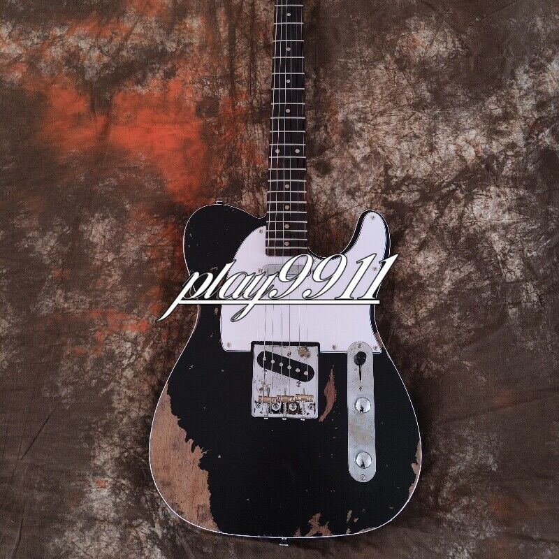 Black Relic TL Electric Guitar S-S Pickups Maple Neck White Pick Guard Factory