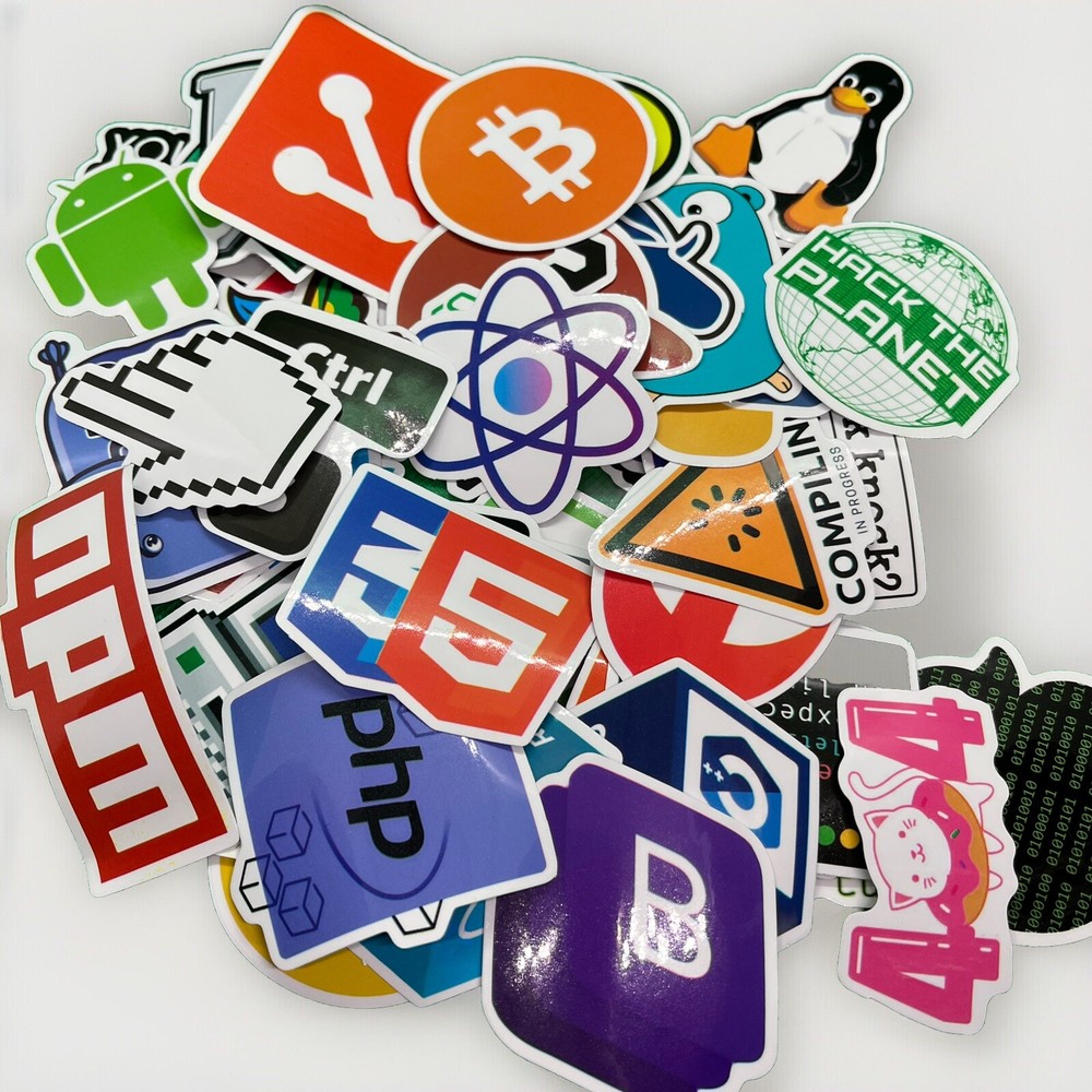 Lot Of Various Software And Programming Related Vinyl-Coated Decals
