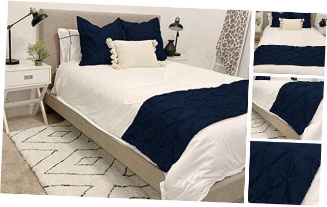 Bed Runners - 100% Cotton 800 Thread Count Pinch Pleated Bed Queen Navy Blue
