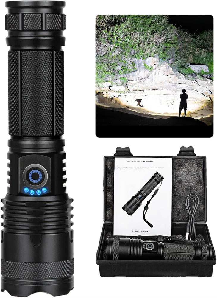 Flashlights High Lumens, 990000 Lumens LED Flashlight Rechargeable, 5 Modes, Adj