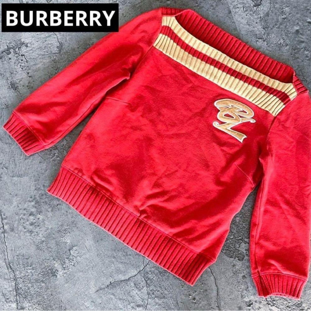 Burberry Blue Label Knit Sweatshirt Logo Red Orange Long Sleeve Size S Used