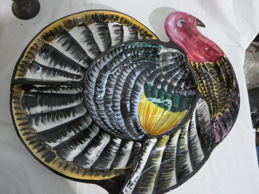 Vintage Italian Turkey Divided Chip Dip Relish Platter 18x15