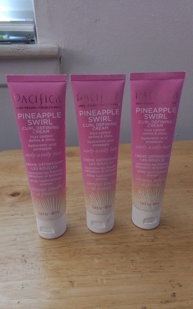3 Count Pacifica Pineapple Swirl Curl Defining Cream 1.4oz Travel Size VEGAN