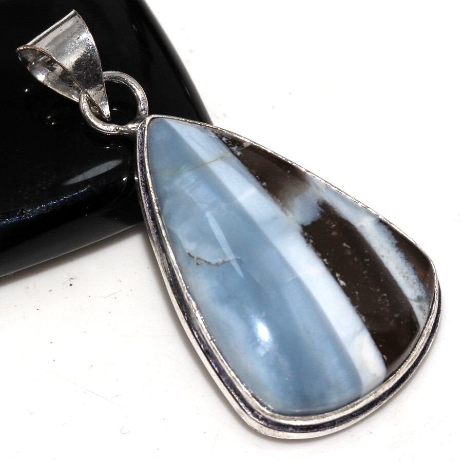 925 Silver Plated Owhyee Blue Opal Ethnic Pendant Jewelry Size 1.7