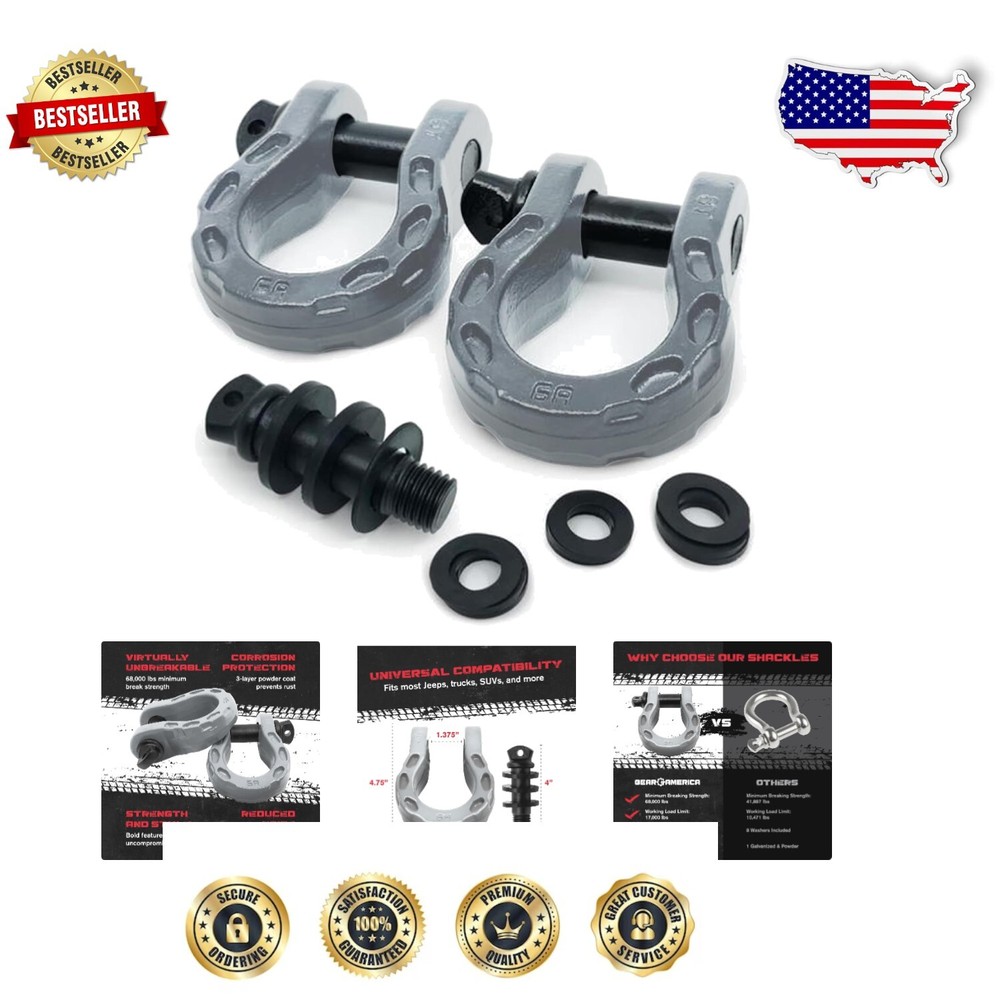 Heavy-Duty Mega D-Ring Shackles 68K lbs Off-Road Recovery