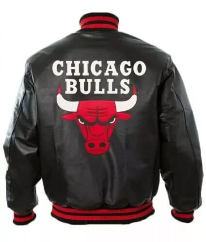 Men's Vintage Chicago Bulls Red Leather Letterman Varsity Sports Bomber Jacket