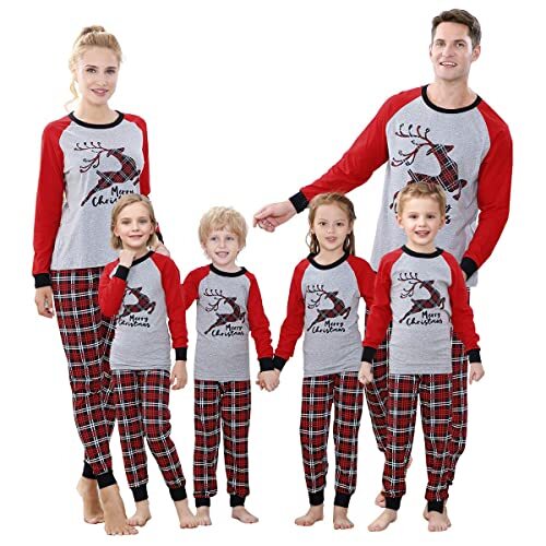 Joyond Matching Family Plaid Pajamas Christmas PJs Holiday Jumping Deer