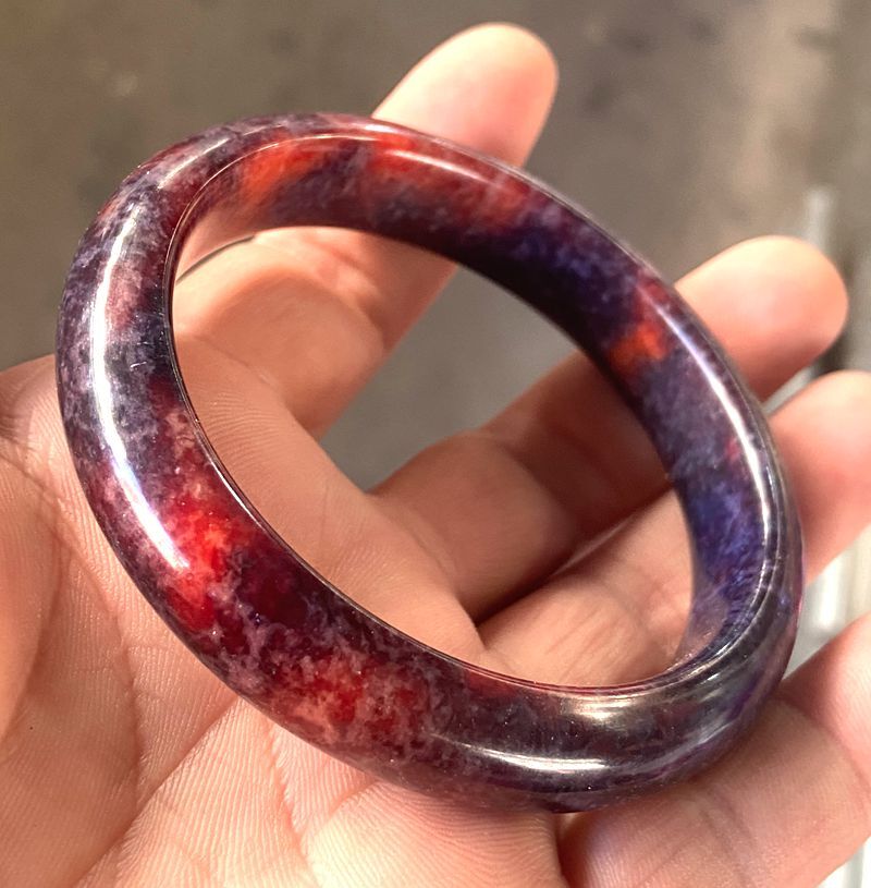 Peach Blossom Jade Peacock Bangle Bracelet 56-64mm Healing Stone Purple Red