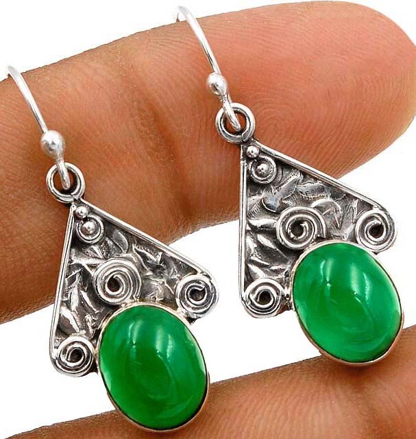 Natural Green Onyx 925 Solid Sterling Silver Earrings Jewelry @B9-5