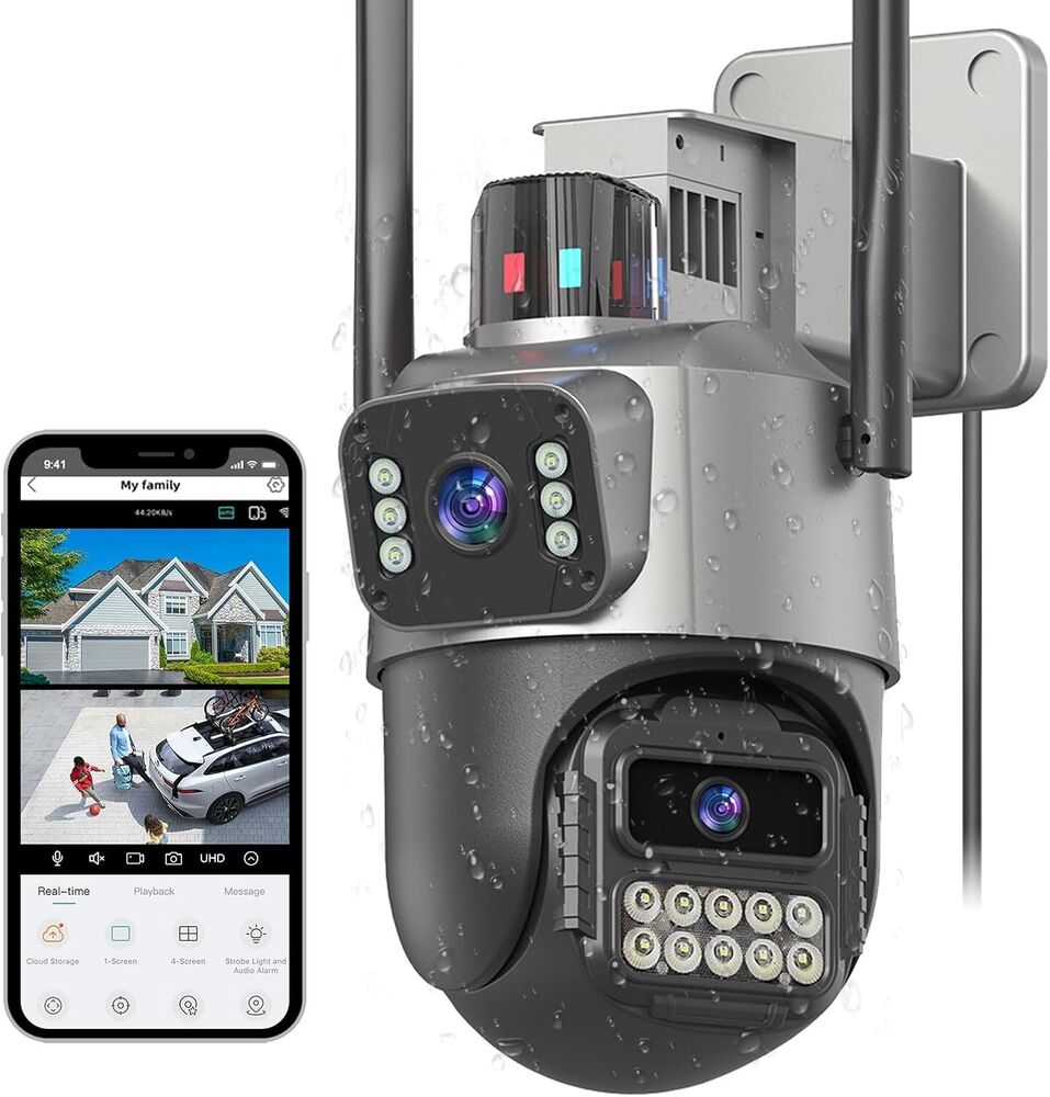 6MP Dual Lens Security Camera with AI Tracking & Color Night Vision - Waterproof