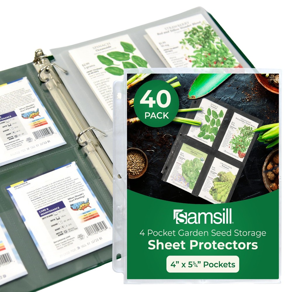 Samsill 4 Pocket Garden Seed Storage Sheet Protectors, 40 Pack, Fits Standard...