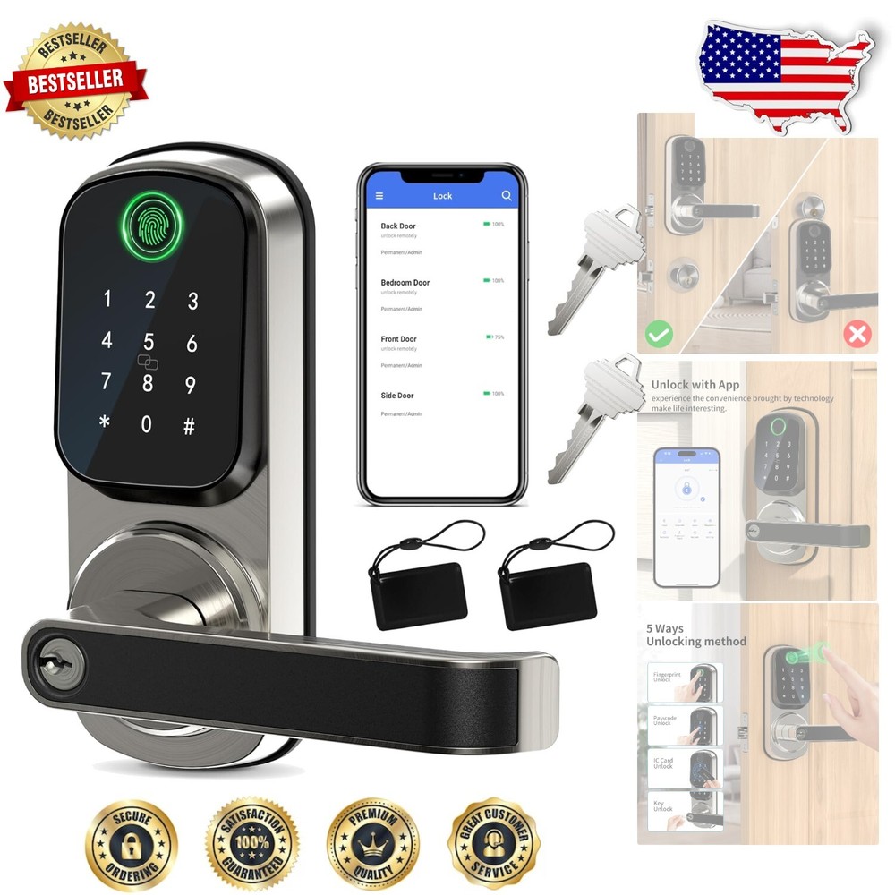 Durable Aluminum Keyless Smart Lock with Fingerprint and PIN Entry  -image