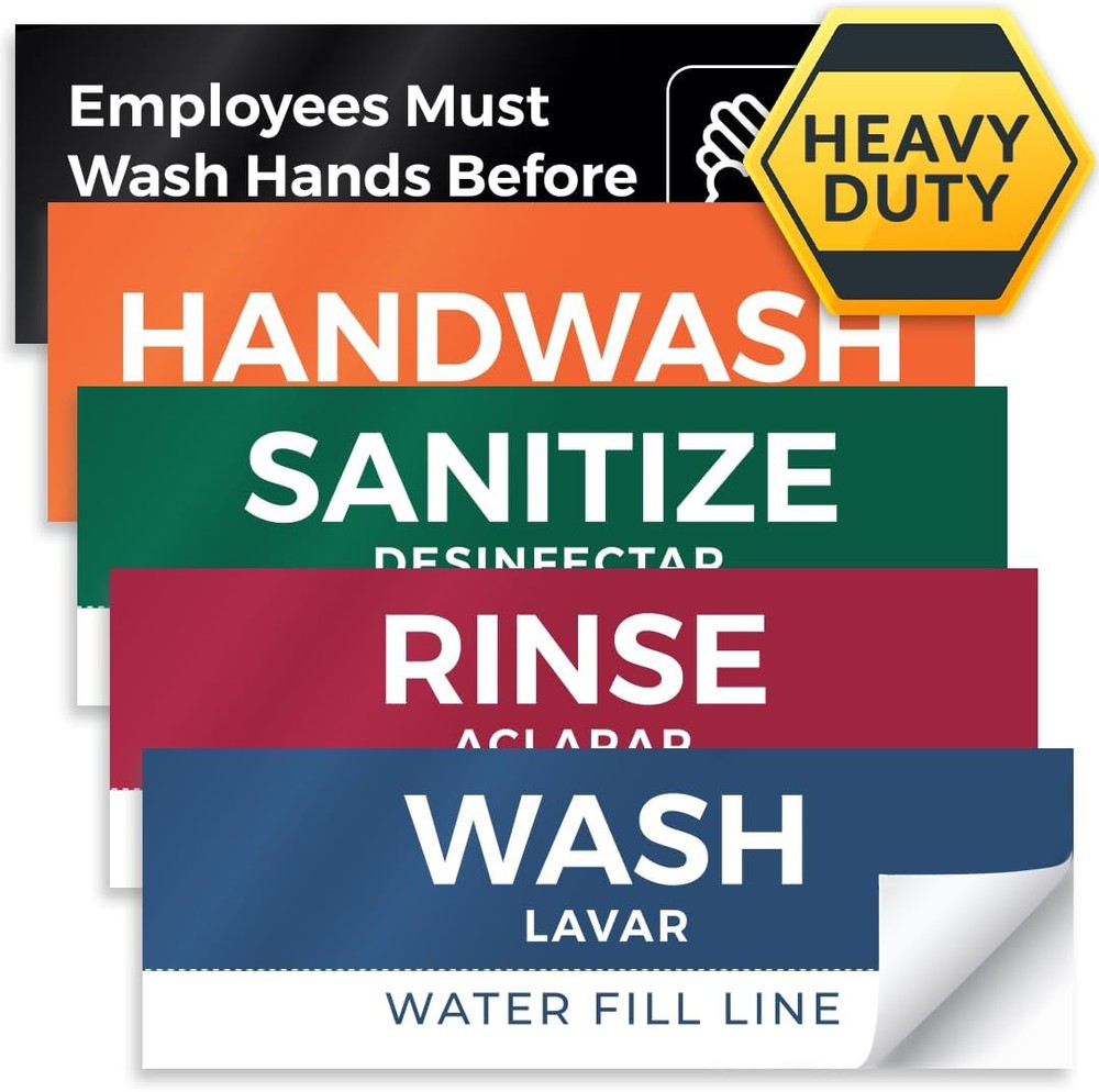 5-Pack Wash Rinse Sanitize Sink Labels 3x9 Inches