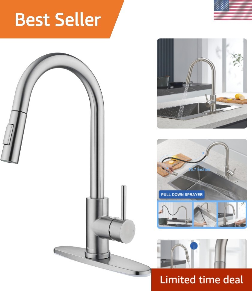 Stainless Steel Brushed Nickel Pull Down Sprayer Kitchen Sink Faucet Deck Mount