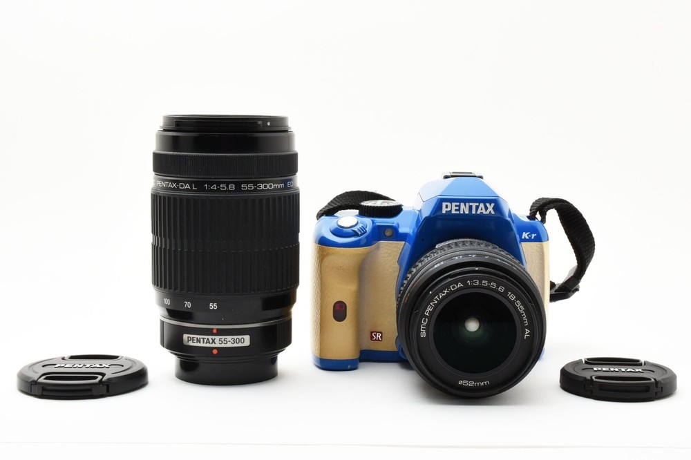 PENTAX K-x 12.4MP Digital SLR Camera Blue & White w/2 Lenses From JAPAN #2370
