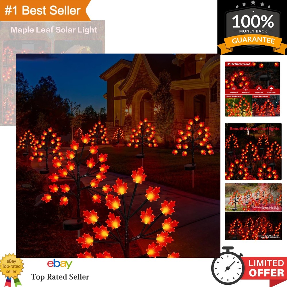 Automated Solar Garden Lights with 40 LED Maple Leaves for Thanksgiving Cheer-image