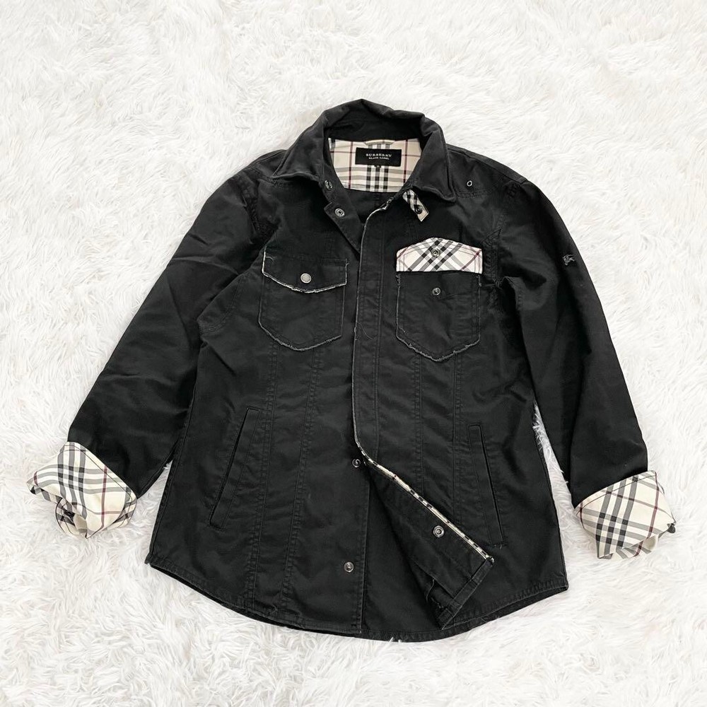 Burberry Black Label Long Sleeve Shirt Nova Check Black Cotton Men Size M Used