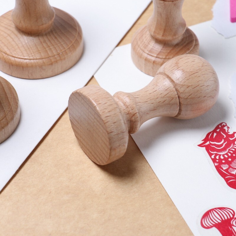 35mm Stamp Wood Round Handle, 3pcs Wooden Knobs Stamp Mounts Drawer Pulls