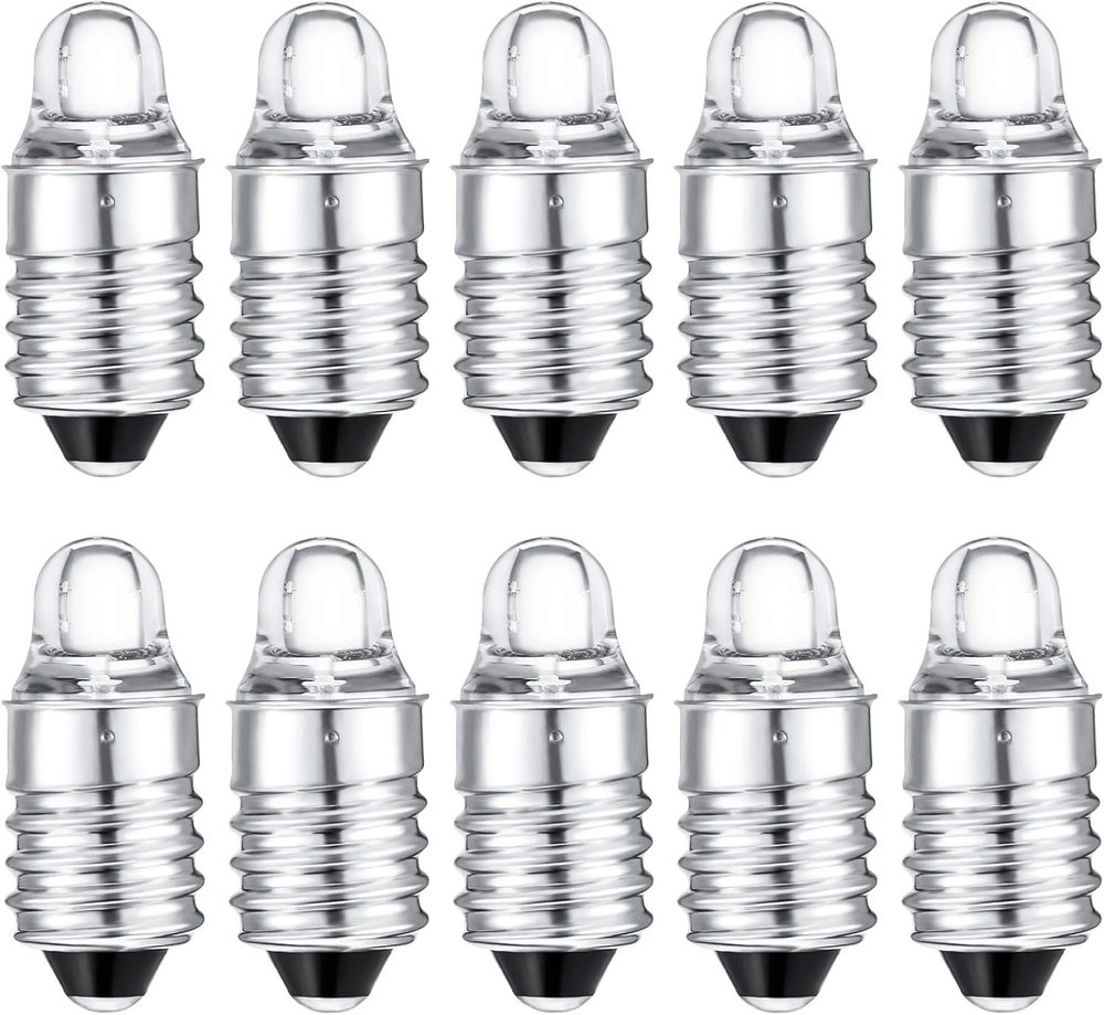 10-Pack E10 LED Bulbs 3V Mini Flashlight Replacement Mini Lamps