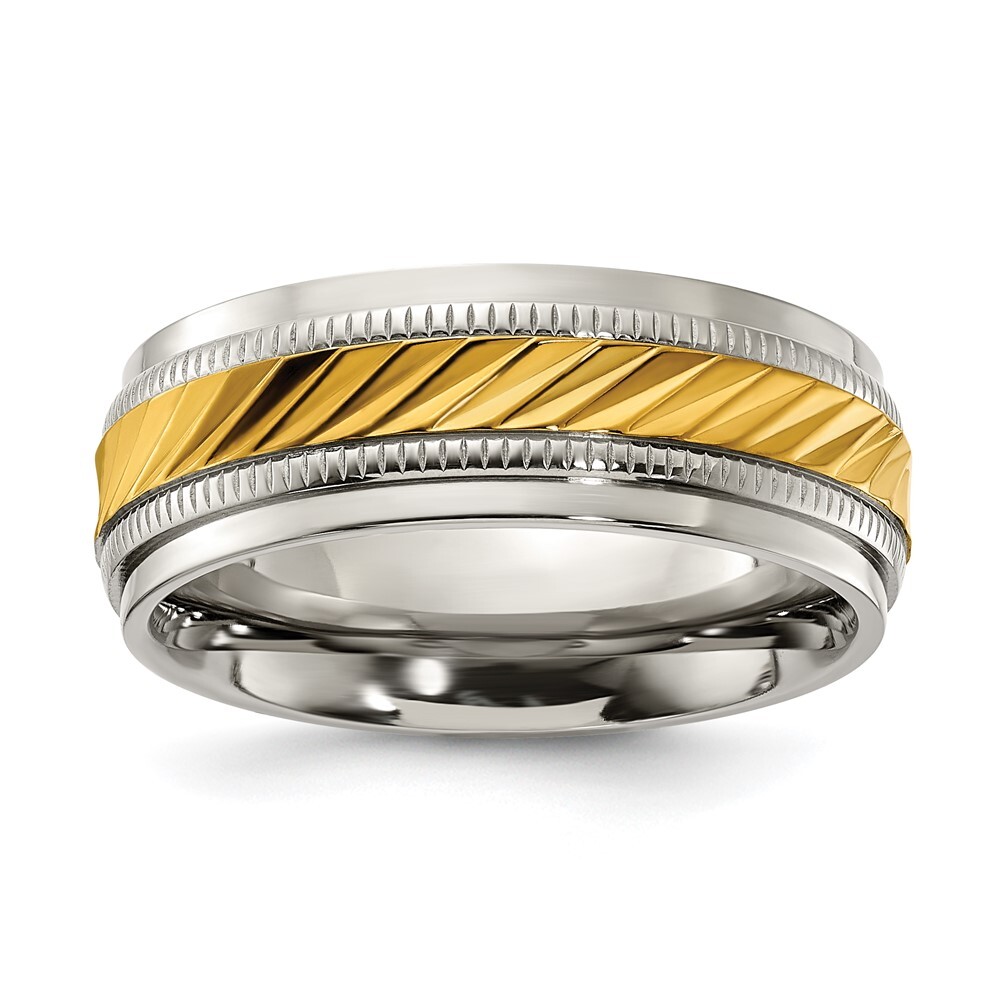 Titanium Polished with Yellow IP-plated Center 8mm Band Ring Size 8