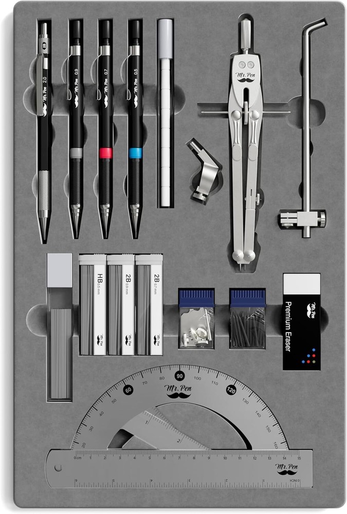Mr. Pen- Professional Geometry Set, 17 pcs, Silver Kit for Artists,...