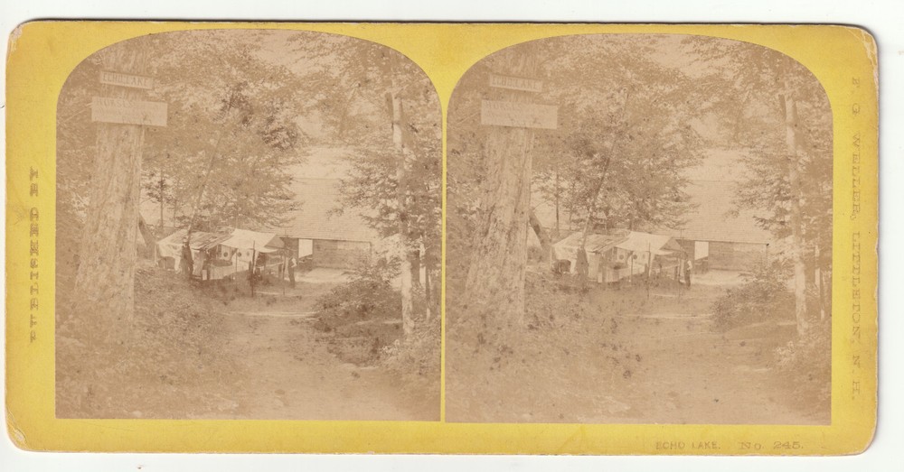 ECHO LAKE - SIGNAGE/TENT/BOAT HOUSE - PEOPLE - WHITE MOUNTAINS - NEW HAMPSHIRE