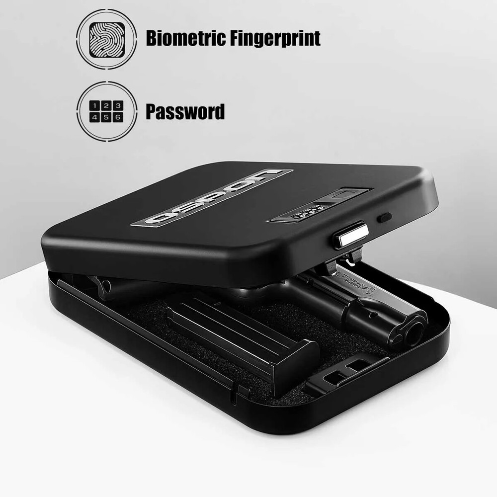 Biometric Fingerprint Password Smart Mini safety Gun Firearm Vault Safe box case-image