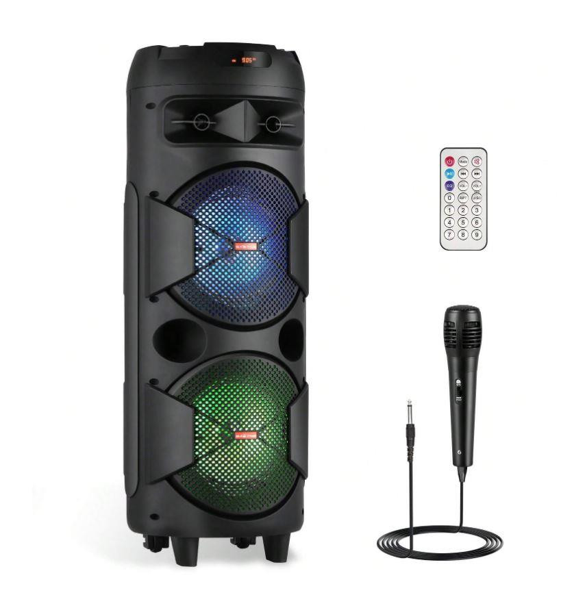 5000W Portable Bluetooth Speaker with Dual Woofers Heavy Bass Party System Mic AUX FM
