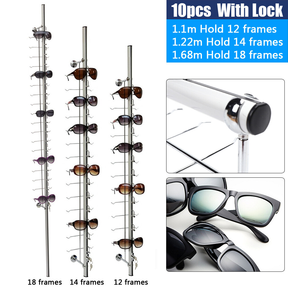 10pcs Aluminum Lockable Display Rods for Eyeglasses and Sunglasses 12 14 18 Frame Sizes