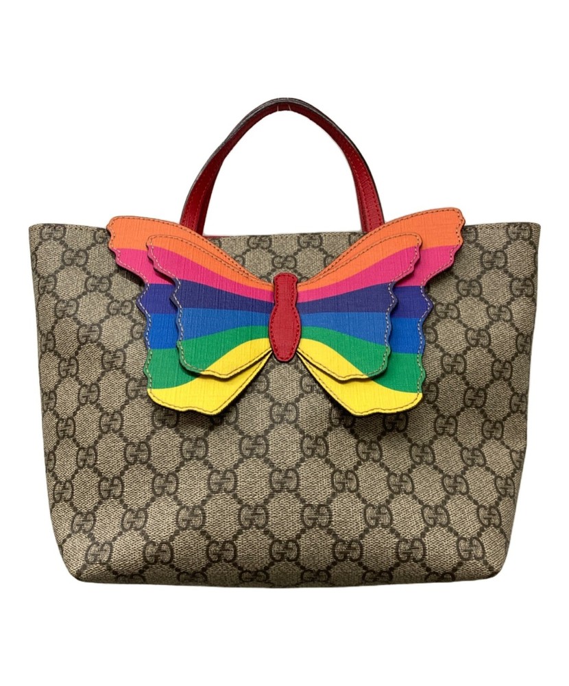 GUCCI GG Supreme Canvas rainbow Butterfly tote Bag Handle leather red woman