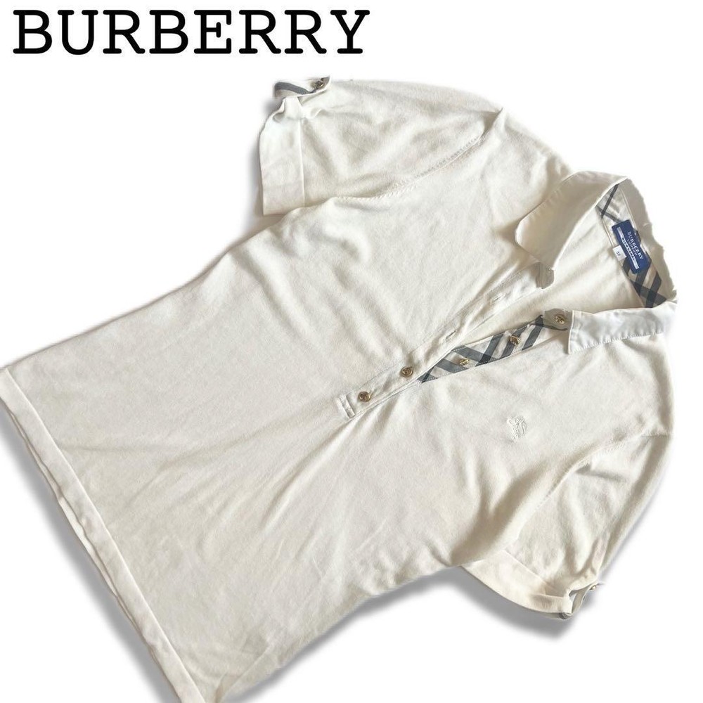 Burberry London Nova Plaid Knit Short Sleeve Sweater Off-White Women's M AB
