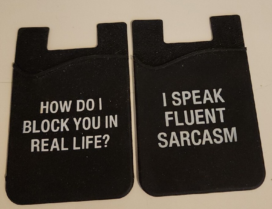 Credit Card Holder For Cell Phones. Stick On Adhesive Set Of 2. Funny Sayings!-image