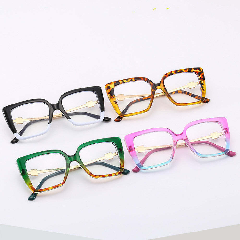 Colorful Color Plain Glasses Glasses Glasses Large Frame Cat Eye Ladies Diamond-