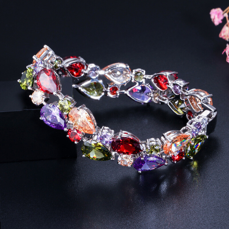 Mona Lisa Natural Shiny Amethyst Garnet Peridot Gemstone Silver Charm Bracelets